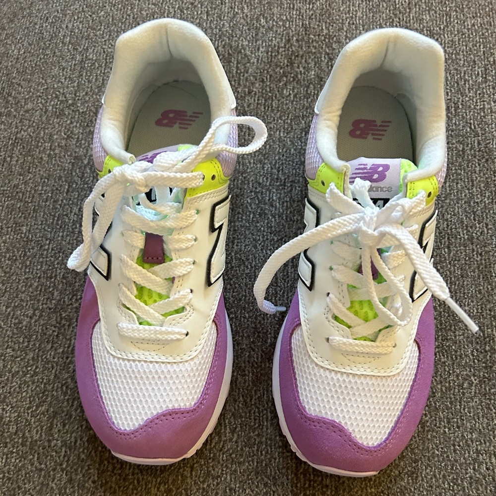 New Balance Women's White Purple Lime Mesh Accent Sneakers